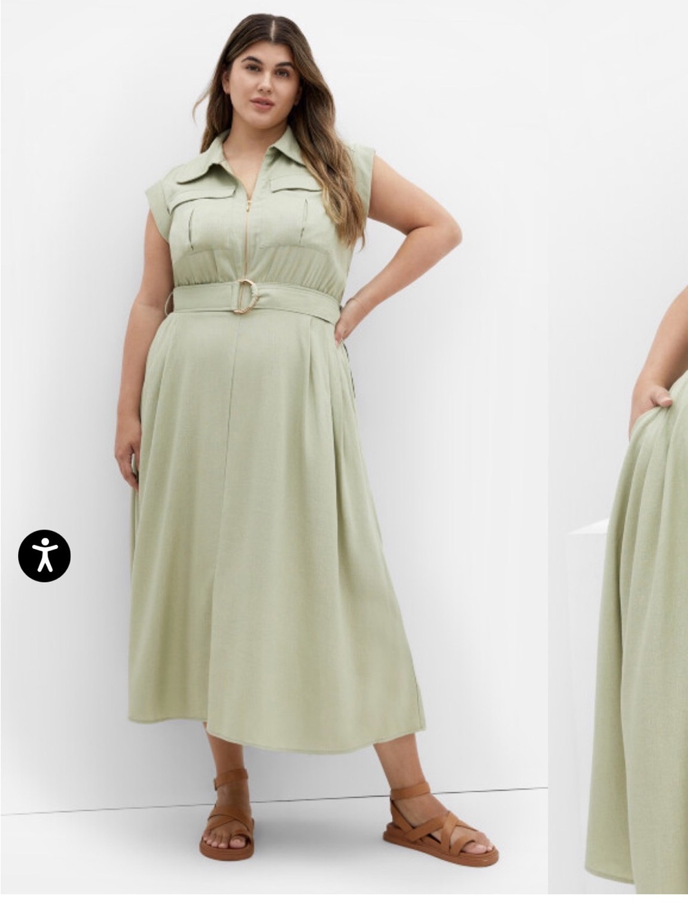 City Chic Sleeveless Belted Midi Dress in Sage Green